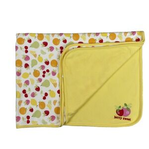 Vtg Gymboree Yellow Berry Sweet Strawberry Baby Blanket 2008 Fruit Print Cherry